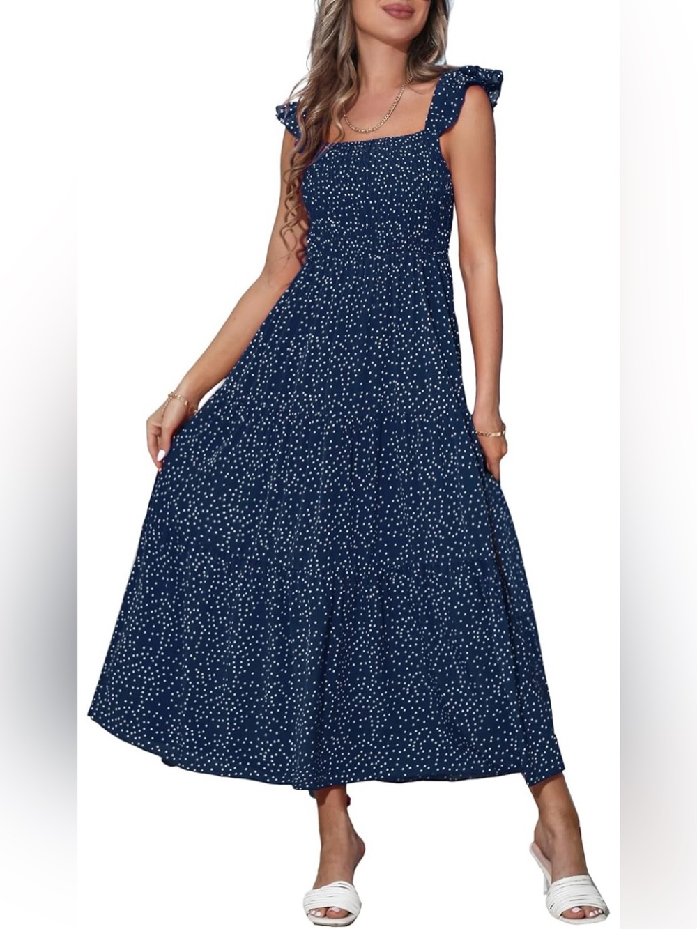 NWOT FAPPAREL navy blue and white polka dot dress size size L - Picture 16 of 16